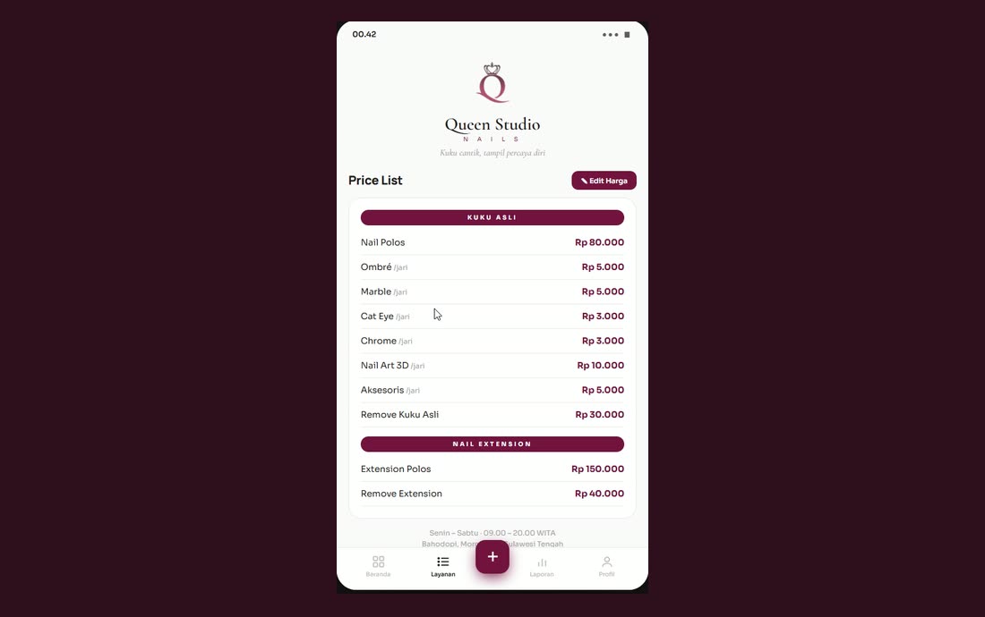 Queen Studio Nails — price list layanan